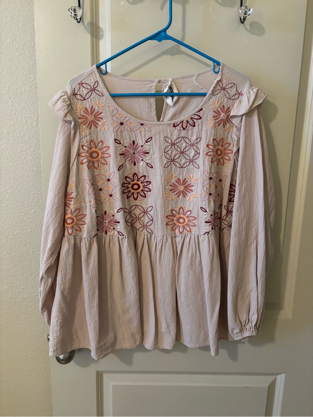 Savannah Jane XXL Embroidered Floral Peasant Blouse 100% Cotton